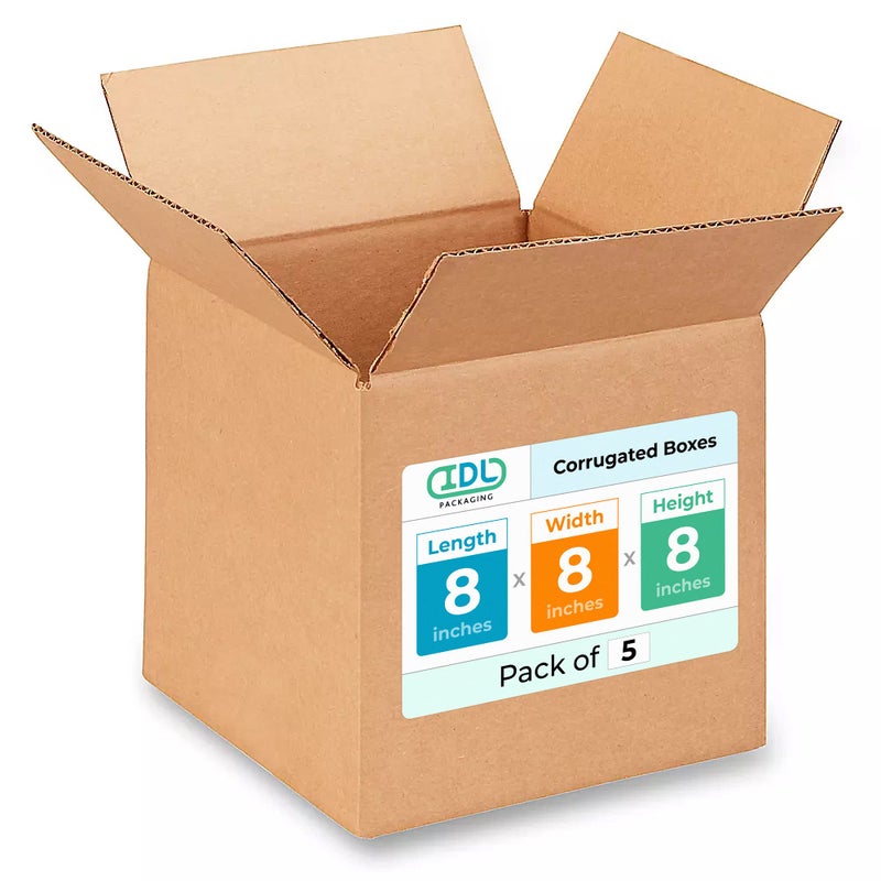 IDL Packaging IDL Small Cube Moving & Shipping Boxes - 8 x 8 x 8 inches (5-Pack) - Extra Strength 200 lb Corrugated Packing Boxes - Image 1